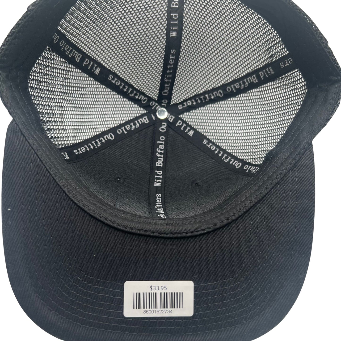 Inside Cap View of Wild Buffalo Outfitters All Black "The Original" Flat Billed Western Snapback