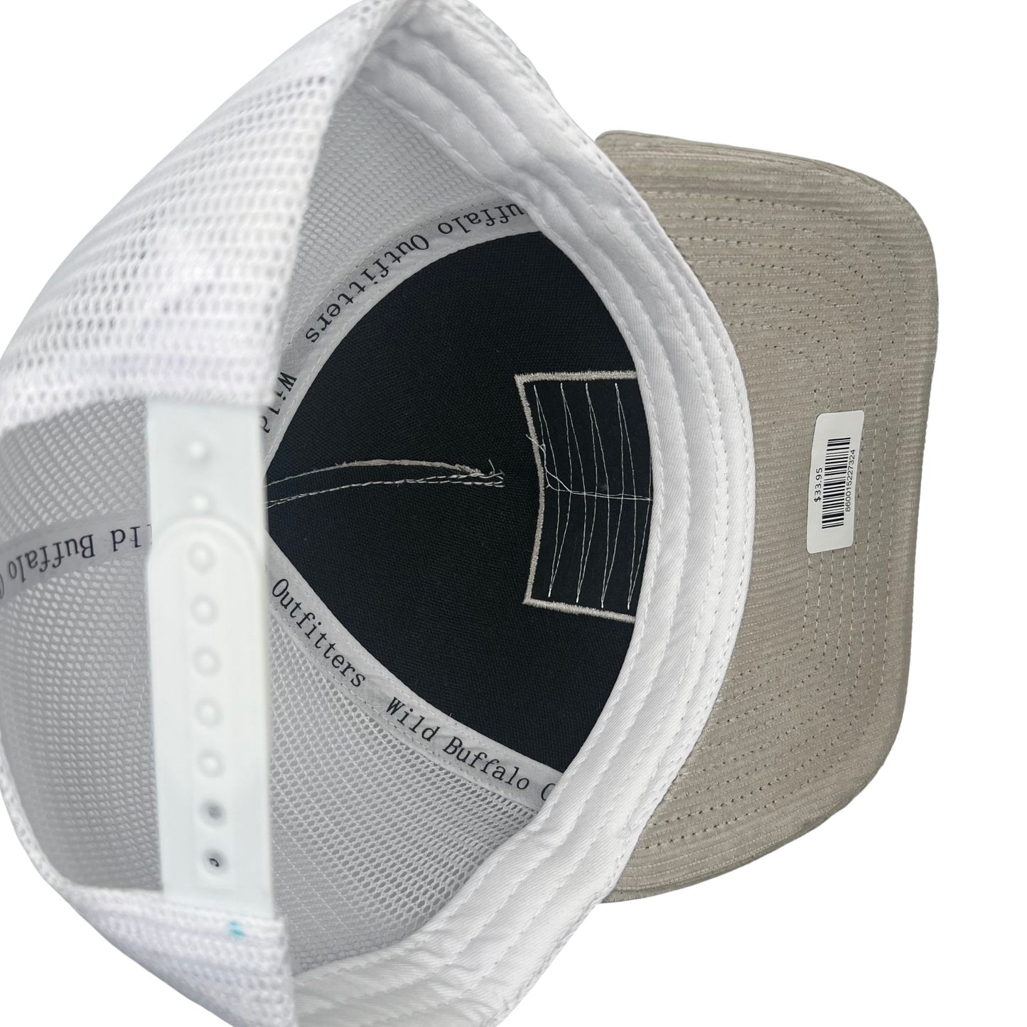 Inside View of Wild Buffalo Outfitters Khaki & White Corduroy Western Cap with Buffalo Patch