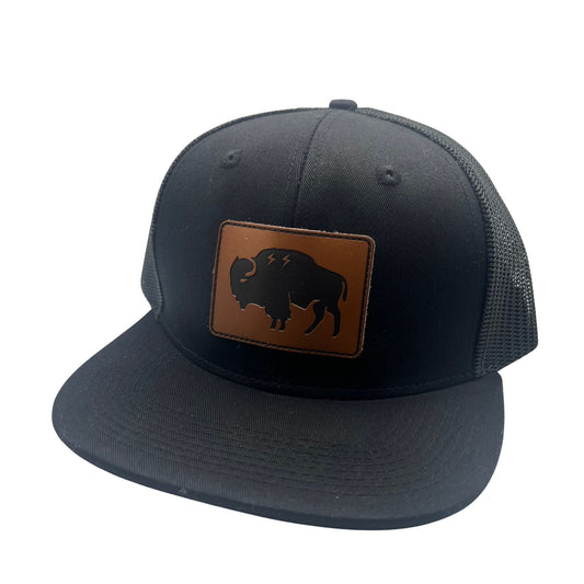 Front View of Wild Buffalo Outfitters All Black "The Original" Flat Billed Western Snapback 