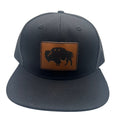 Wild Buffalo Outfitters All Black Flat Bill Snapback Hat with Premium Leather Patch