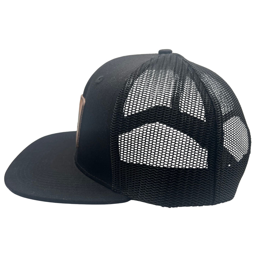 Wild Buffalo Outfitters All Black Flat Bill Snapback Hat with Premium Leather Patch