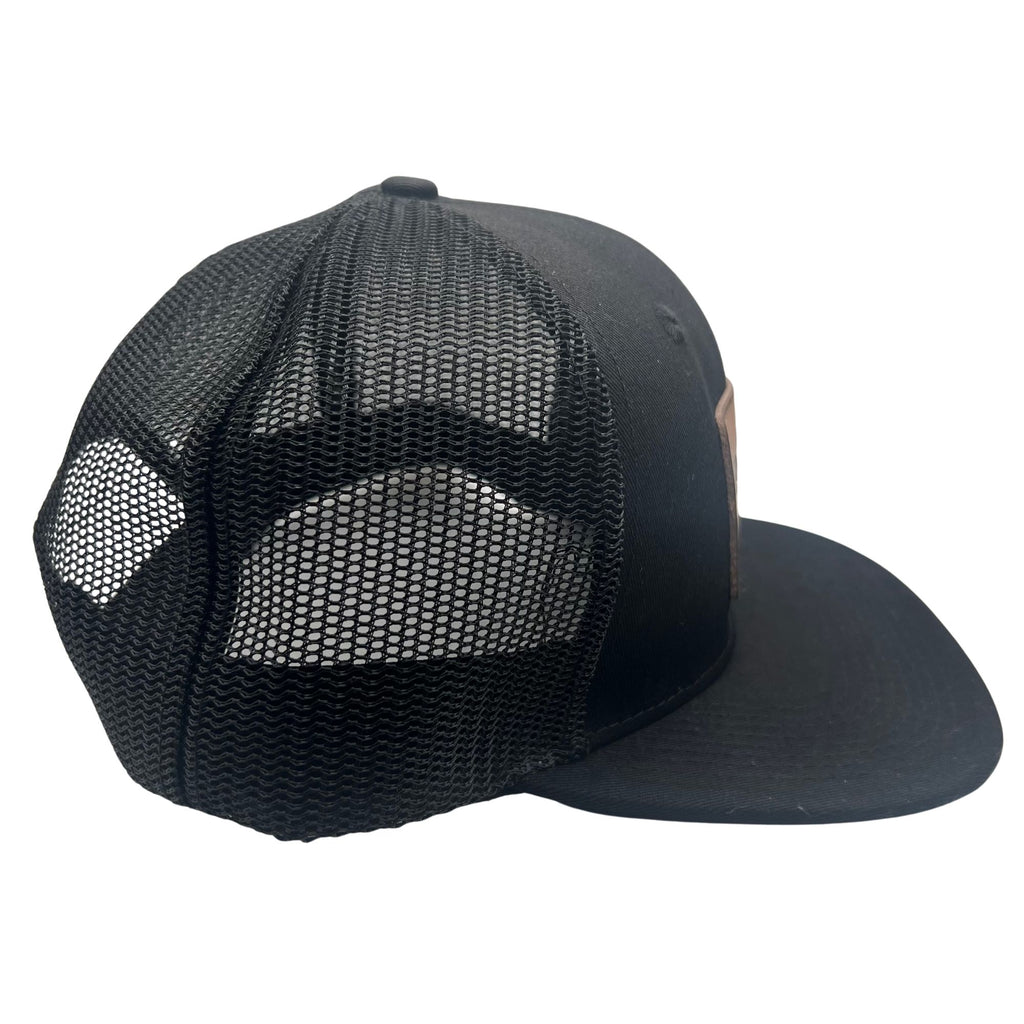 Wild Buffalo Outfitters All Black Flat Bill Snapback Hat with Premium Leather Patch