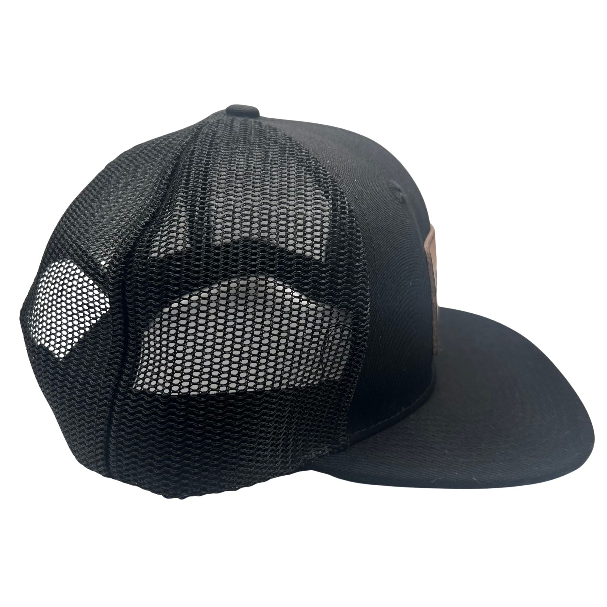 Wild Buffalo Outfitters All Black Flat Bill Snapback Hat with Premium Leather Patch