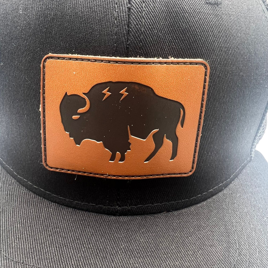 Wild Buffalo Outfitters All Black Flat Bill Snapback Hat with Premium Leather Patch