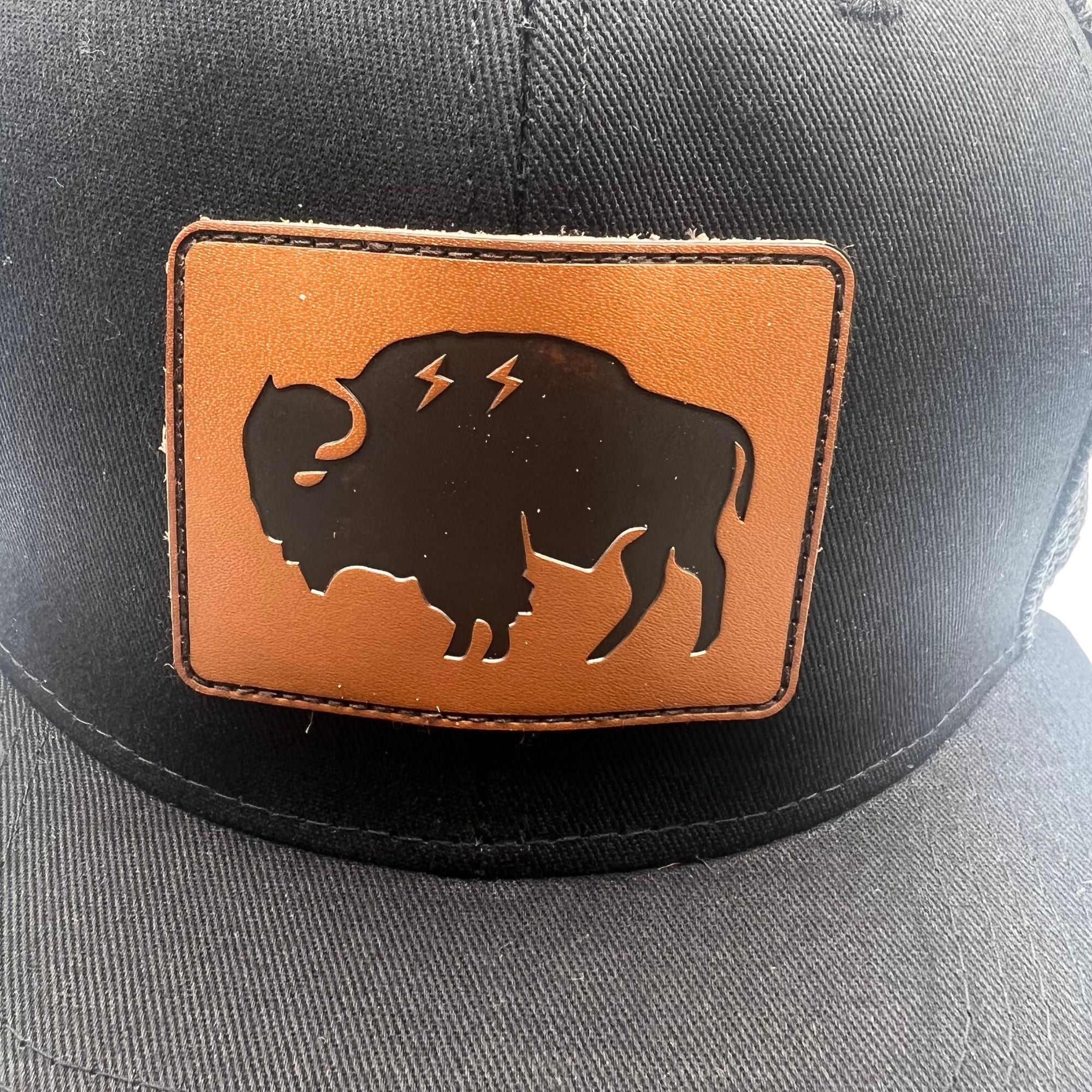 Wild Buffalo Outfitters All Black Flat Bill Snapback Hat with Premium Leather Patch