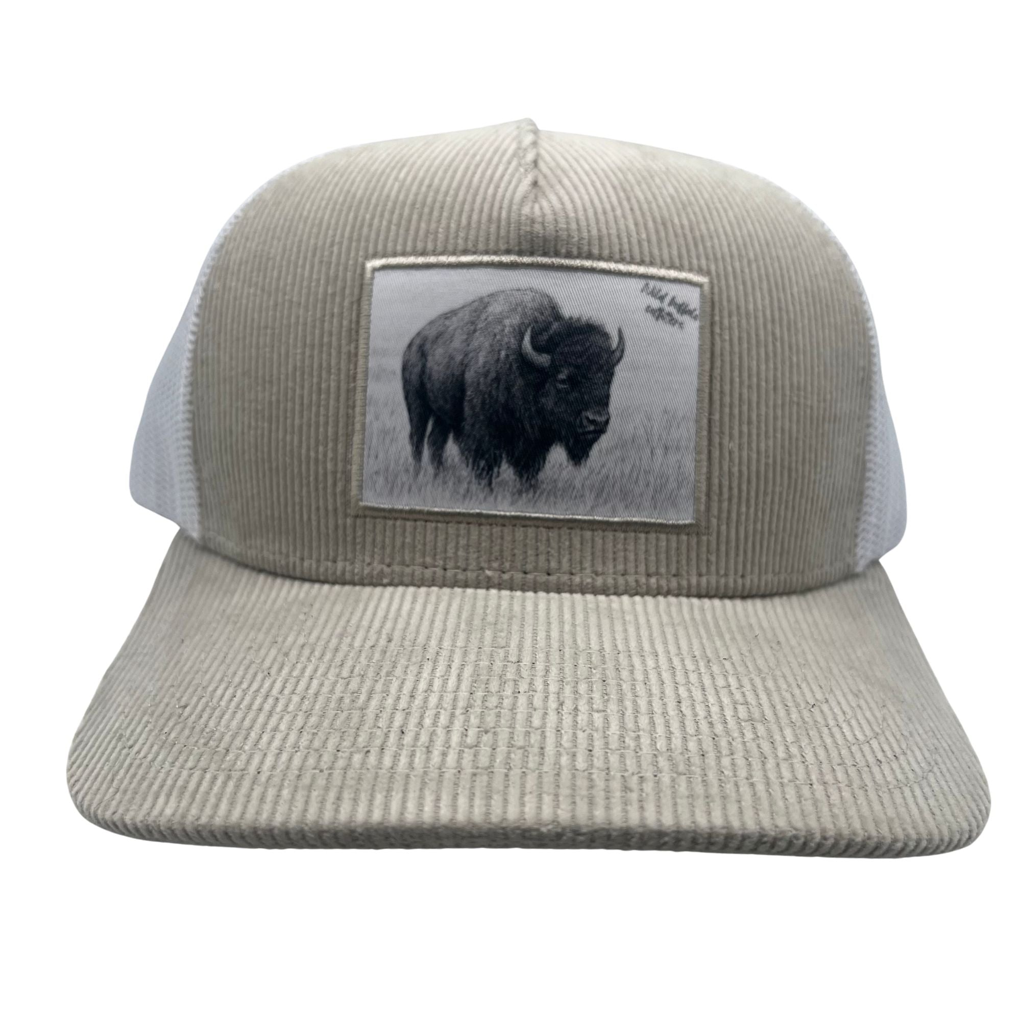 Wild Buffalo Outfitters Khaki Corduroy Trucker Hat with Buffalo Patch