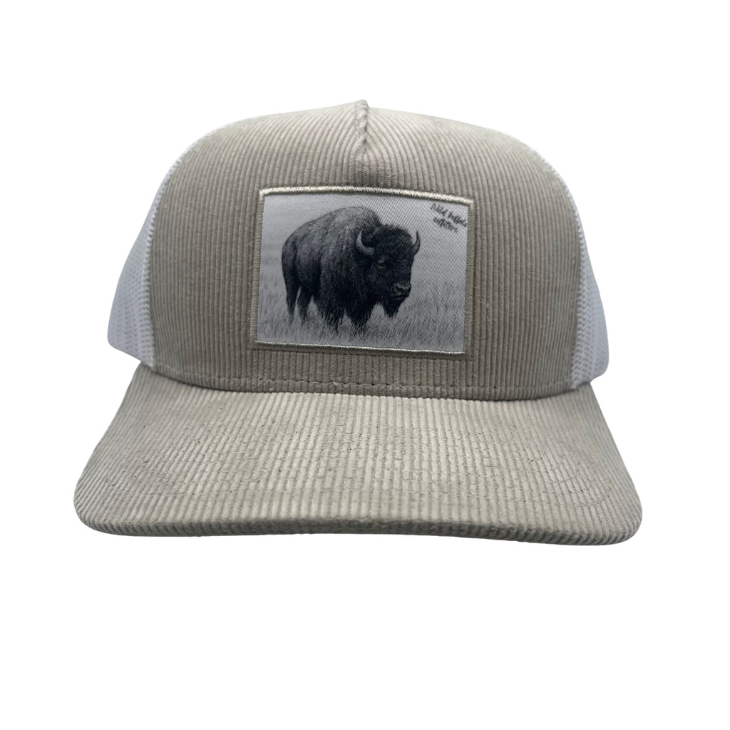 Wild Buffalo Outfitters Khaki Corduroy Trucker Hat with Buffalo Patch