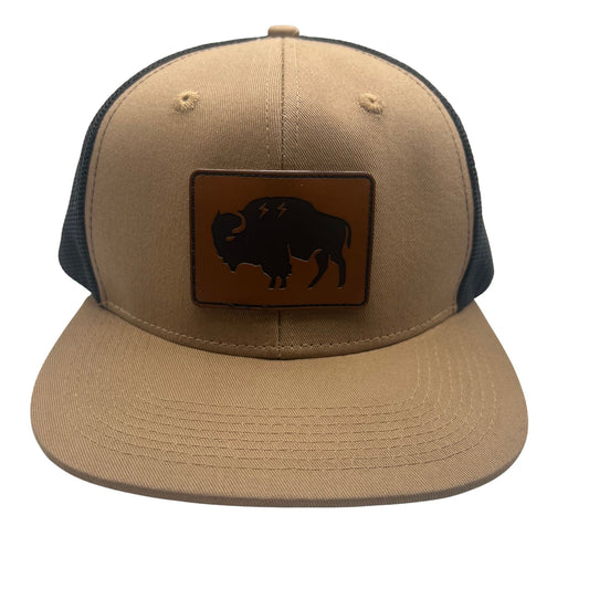 Wild Buffalo Outfitters Tan & Black "The Other Guy" Flat Billed Western Snapback in Front View
