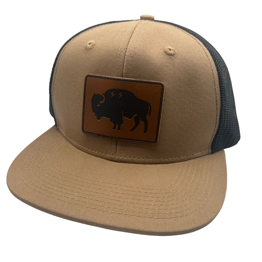 Front View of Wild Buffalo Outfitters Tan & Black "The Other Guy" Flat Billed Western Snapback