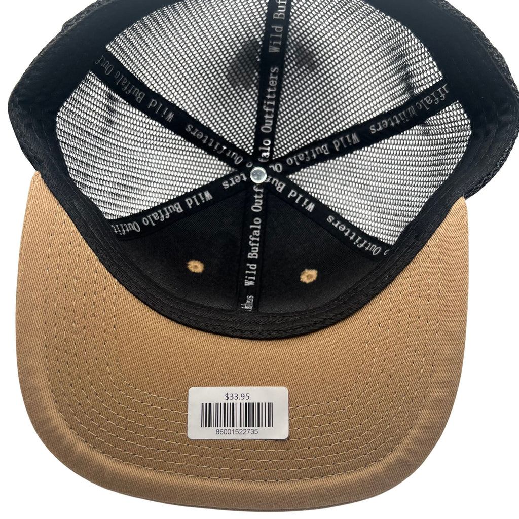 Wild Buffalo Outfitters Tan & Black Flat Bill Snapback Hat with Premium Leather Patch