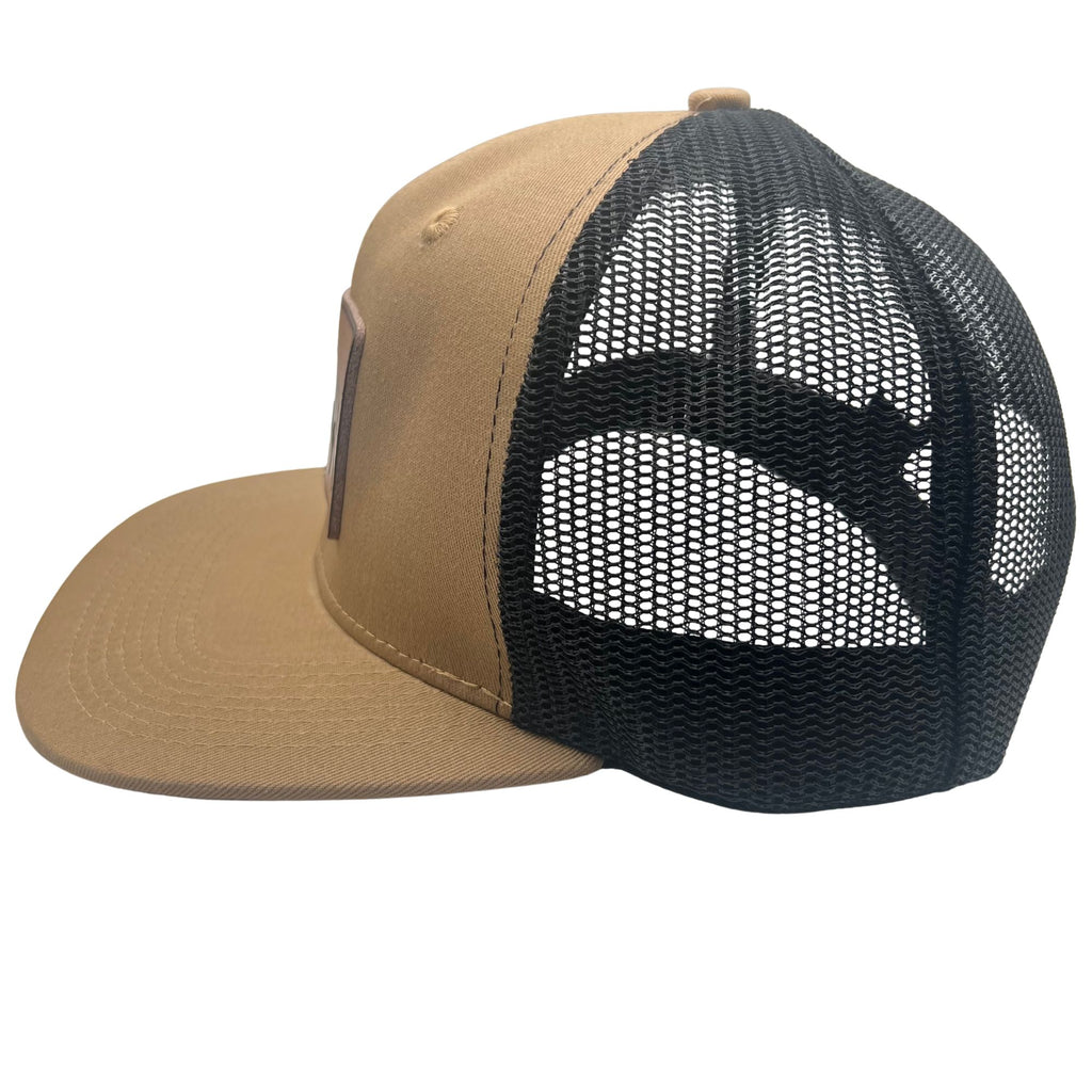 Wild Buffalo Outfitters Tan & Black Flat Bill Snapback Hat with Premium Leather Patch