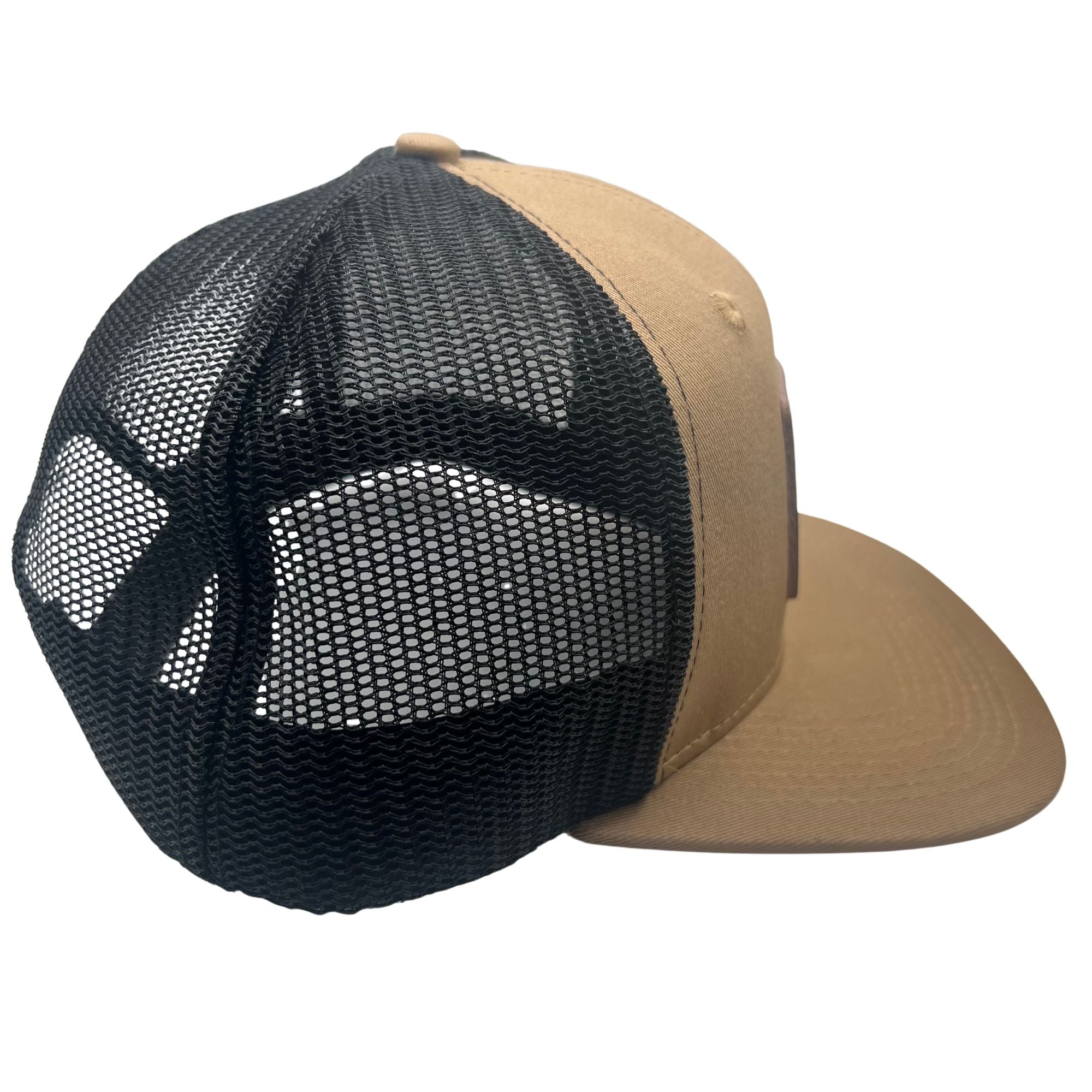 Wild Buffalo Outfitters Tan & Black Flat Bill Snapback Hat with Premium Leather Patch