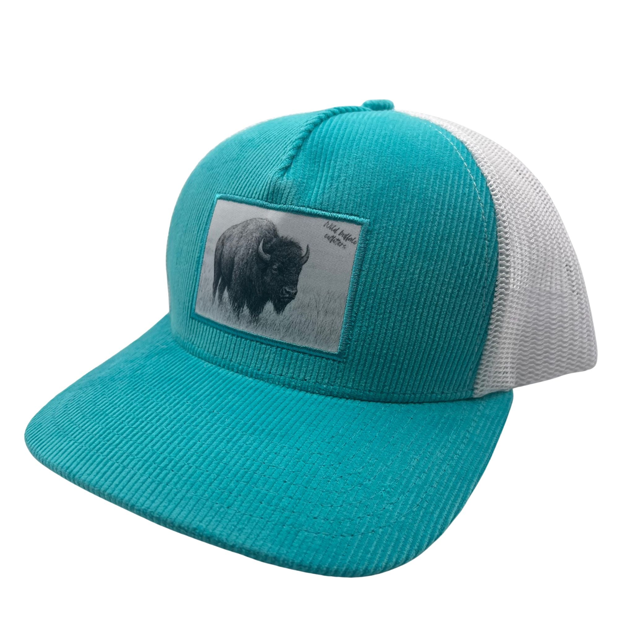 Wild Buffalo Outfitters Turquoise Corduroy Trucker Hat with Buffalo Patch