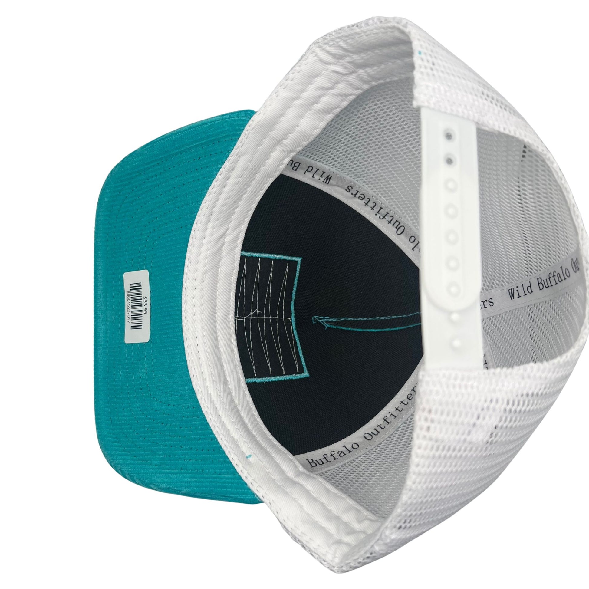 Inside View of Wild Buffalo Outfitters Turquoise & White Corduroy Western Cap with Buffalo Patch